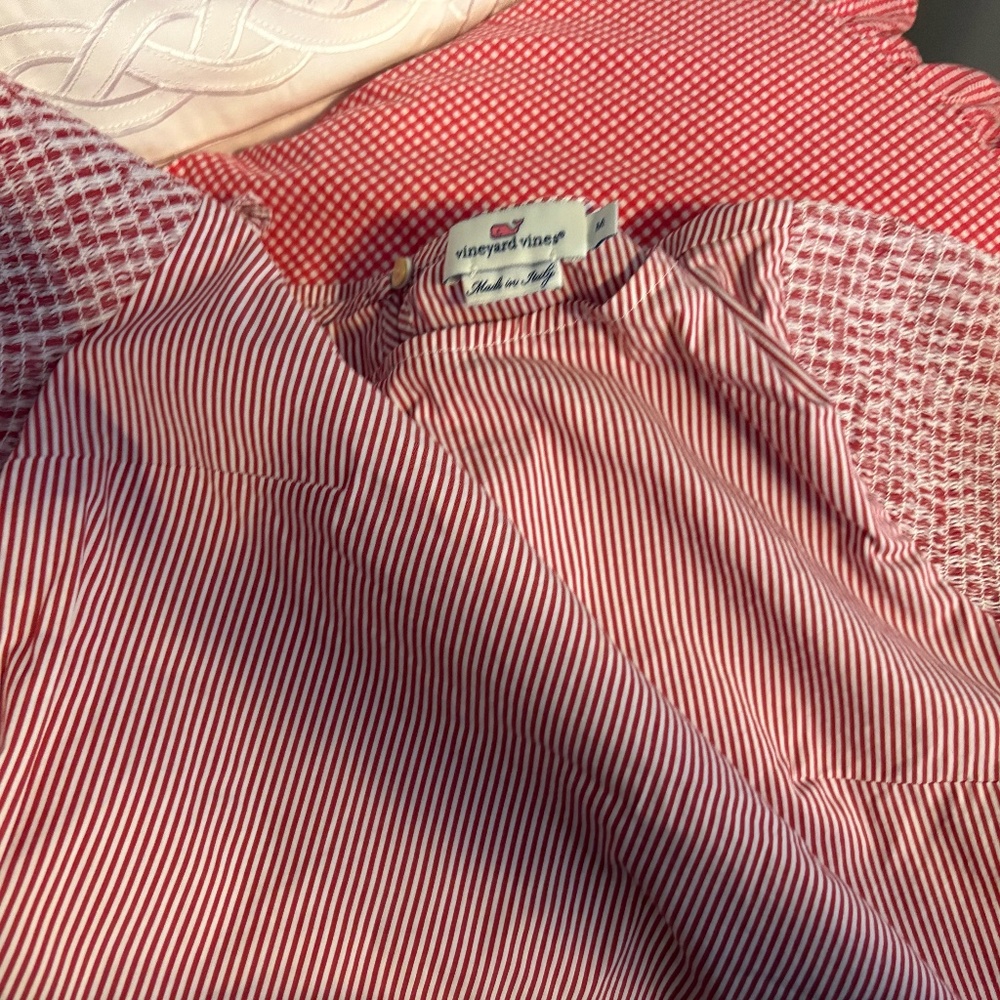 Vineyard Vines Red and White Ruffle Blouse Made in Italy M - Picture 2 of 4